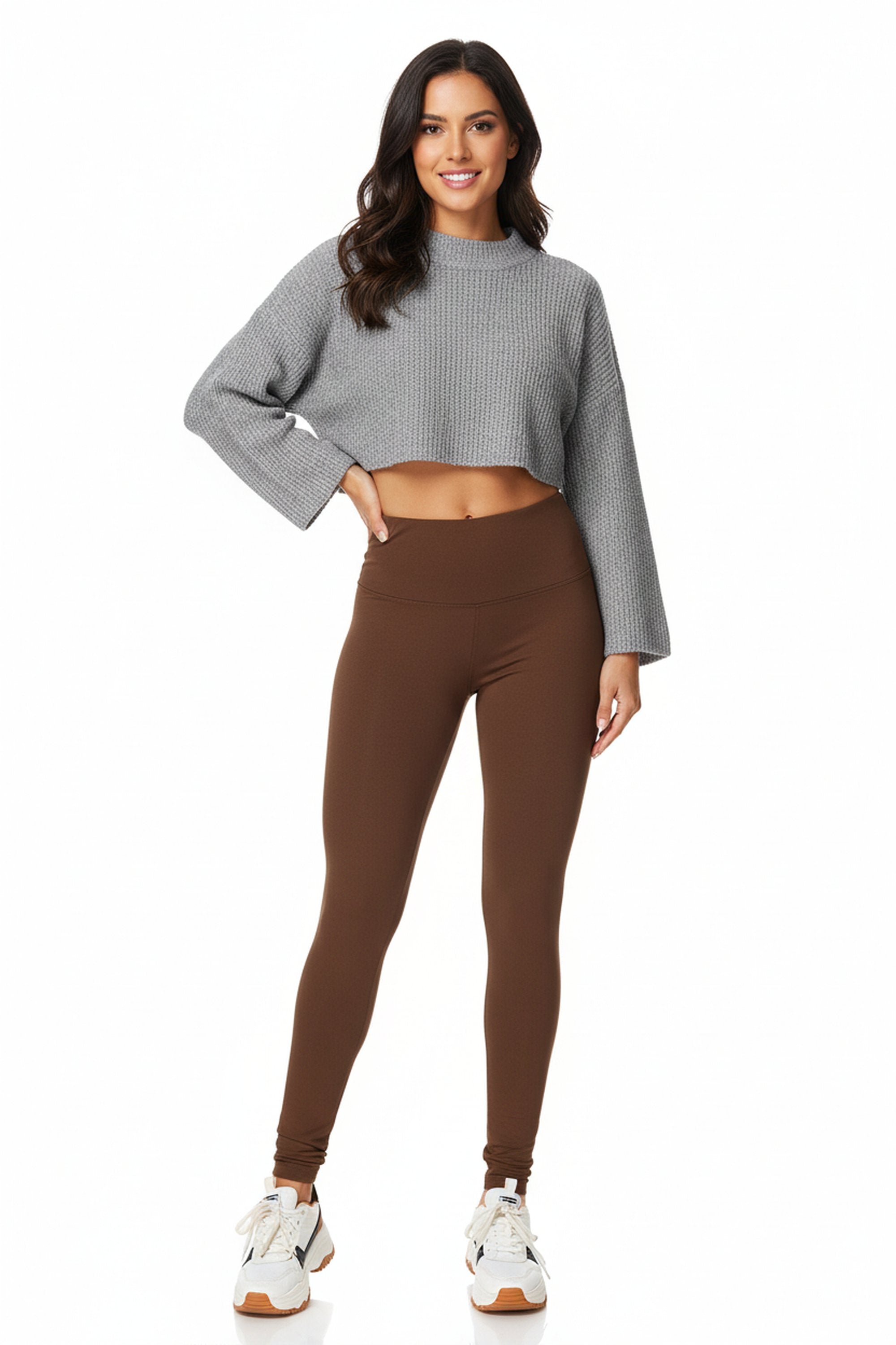 Brushed High Waisted Basic Solid Plus Size Leggings - 5 Inch Waist
