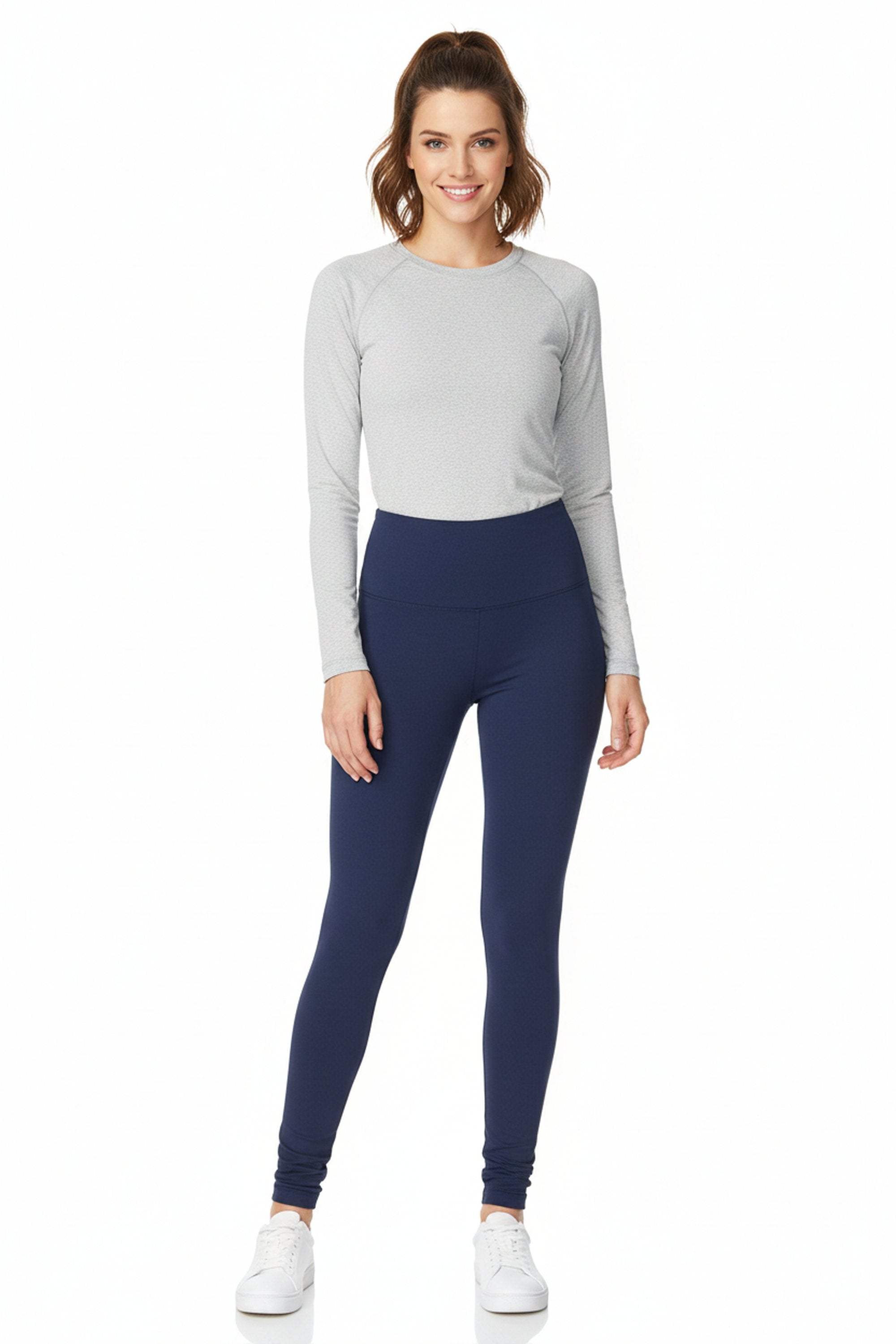 Brushed High Waisted Basic Solid Plus Size Leggings - 5 Inch Waist