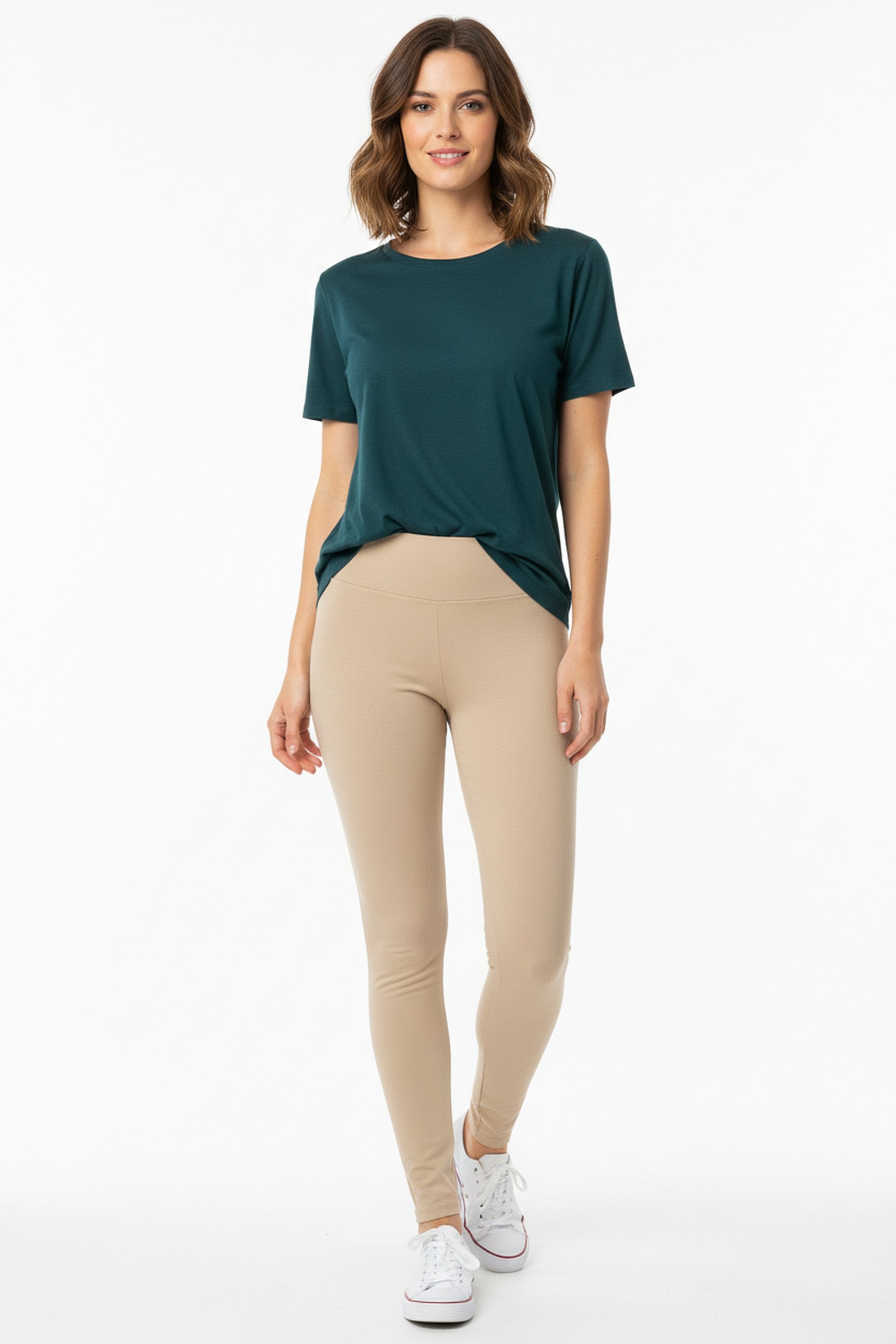 Brushed High Waisted Plus Size Basic Solid Leggings - 3 Inch Band
