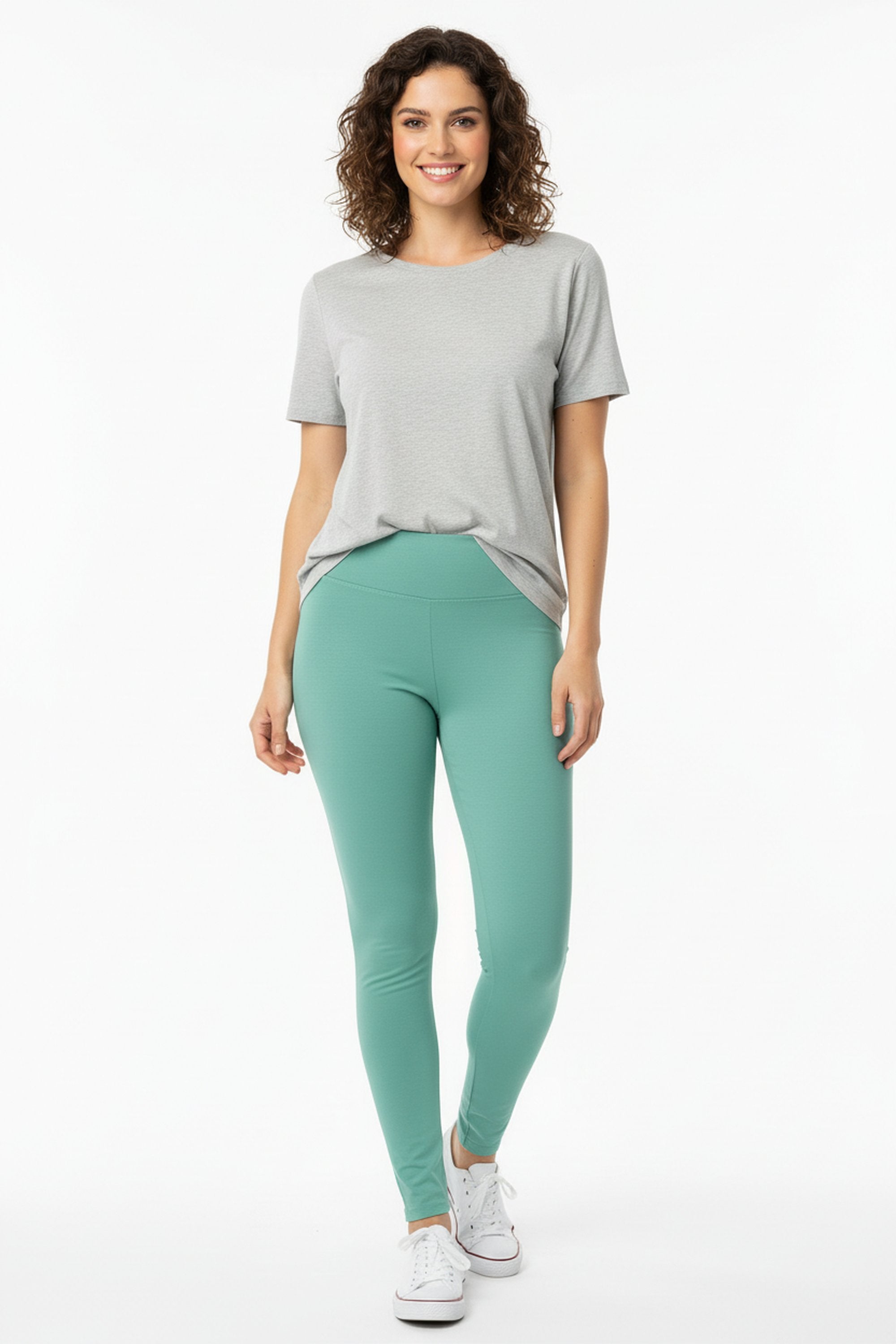 Brushed High Waisted Plus Size Basic Solid Leggings - 3 Inch Band