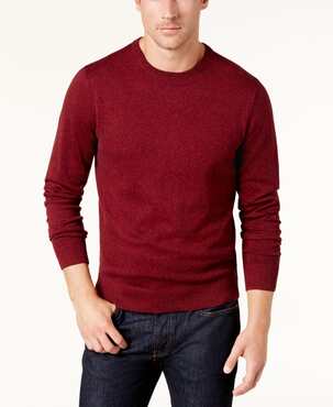 Man posing in red affordable men’s sweater.