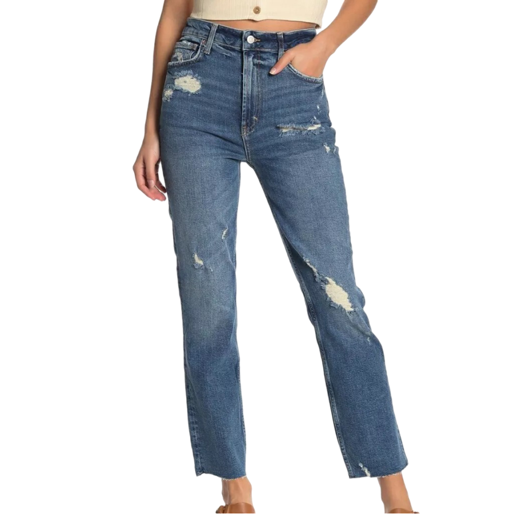 Free People High Rise Raw Hem Capri Jeans