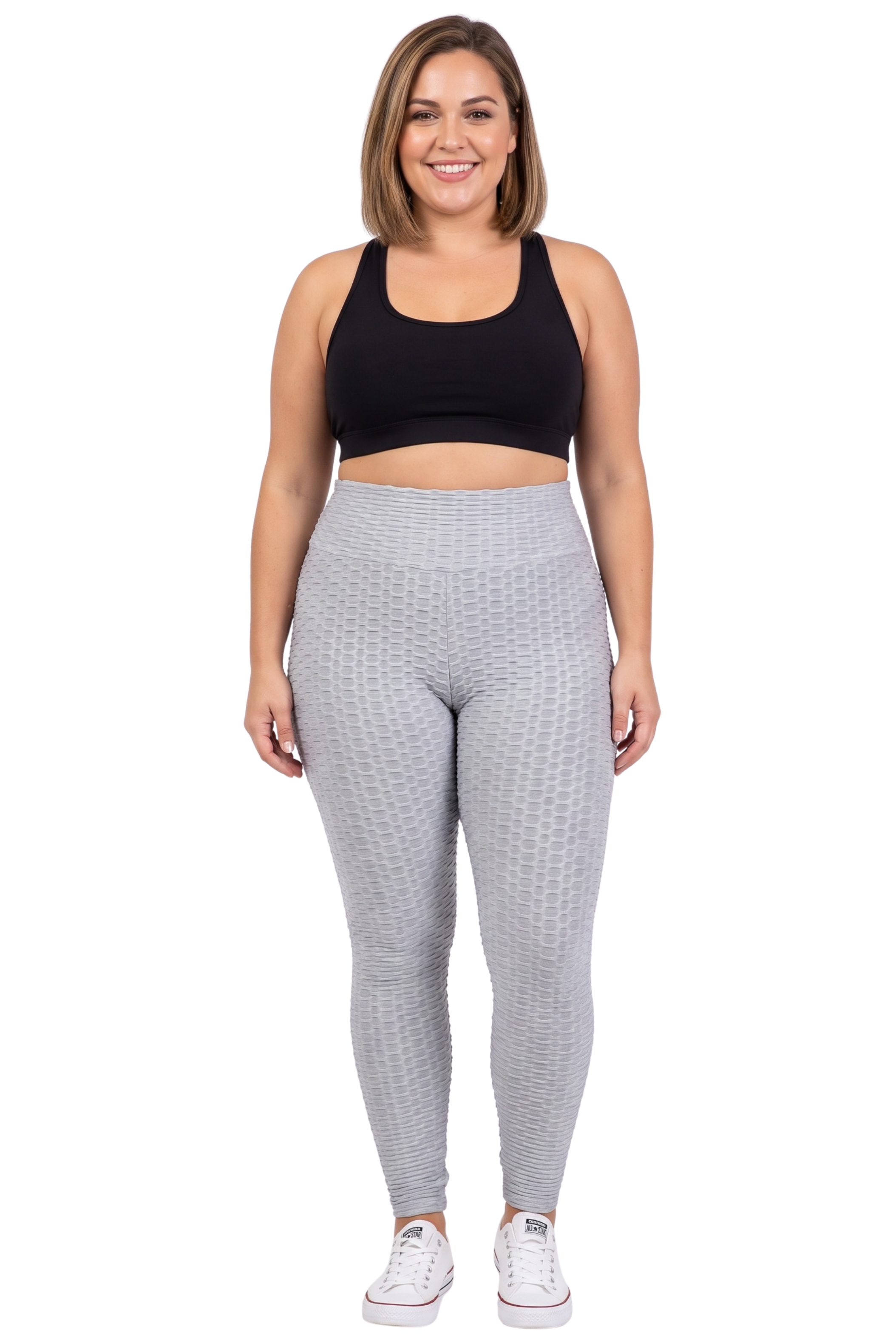 Scrunch Butt Textured High Waisted Plus Size Leggings with Pockets